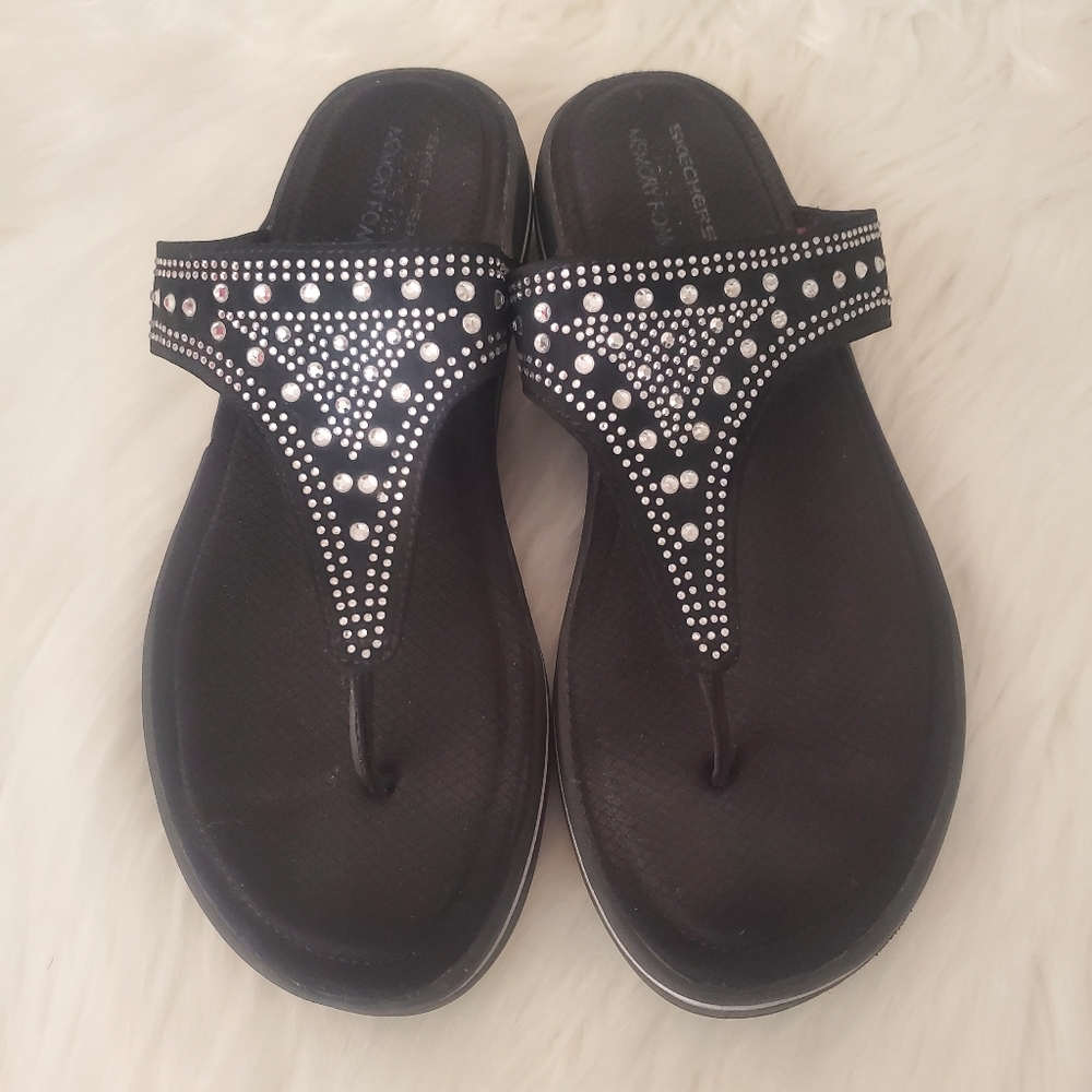 Skechers Black Rhinestone Flip Flops